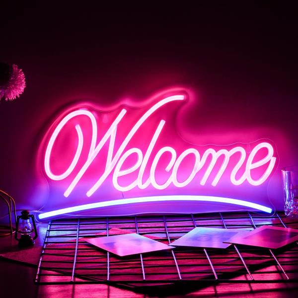Welcome 네온 사인 점포 장식 간판 Led 라이트 USB 행잉 홈 프런트 스토어 숍 호텔 다방, 바, 파티 라이트(42cm⋆23.cm) : 사당엠알오