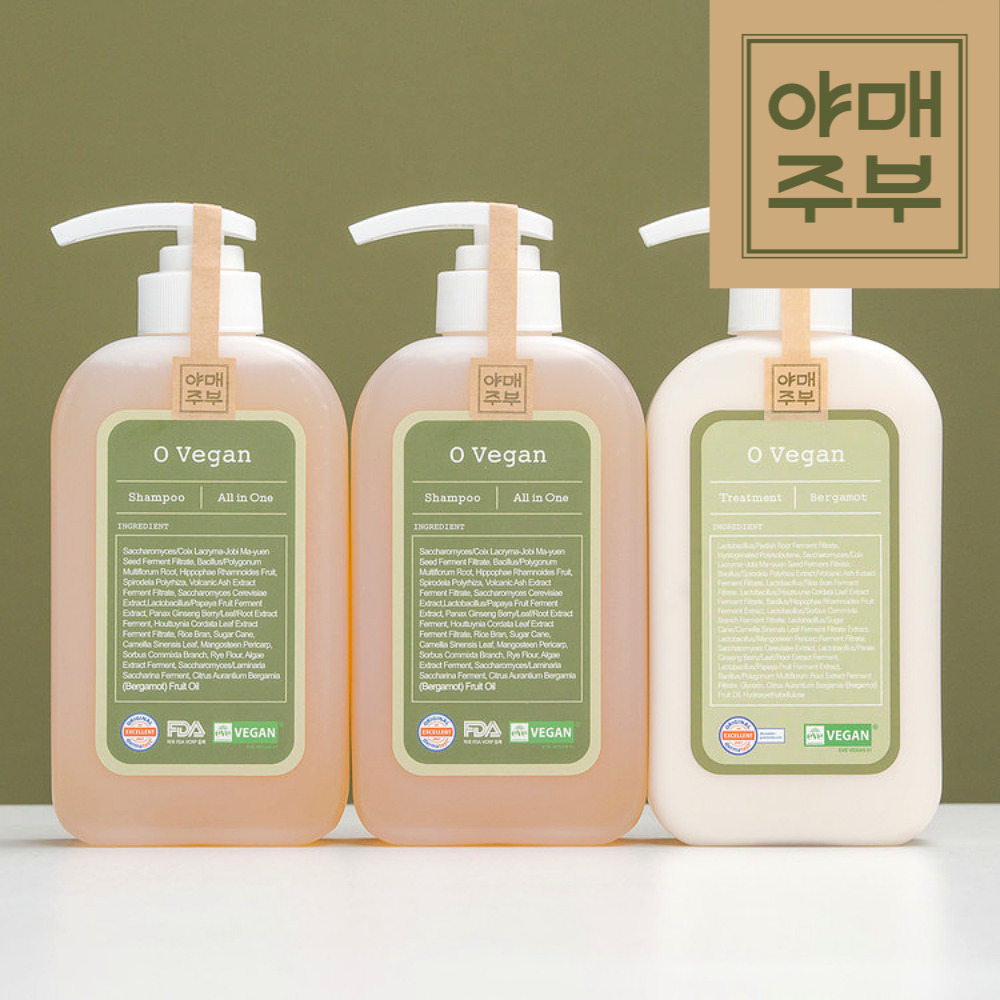 야매주부 오비건 천연 헤어 샴푸500ml 2개+트리트먼트500ml 1개 3종 세트 : 잘난mall