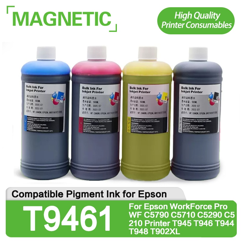 엡손 워크포스 프로 프린터용 안료 잉크 500ML T9461 T9451 T9441 WF C5790 C5710 C5290 C5210 T945 T946 T944 T948 T902XL : 암베르크