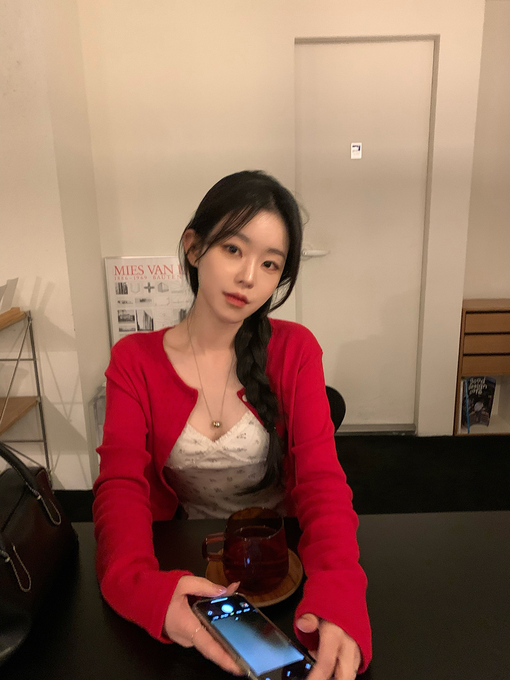 [ 오뉴어웨이 ] 펀칭가디건 크롭 라운드 가디건, 루즈핏 레드가디건 : 오뉴어웨이