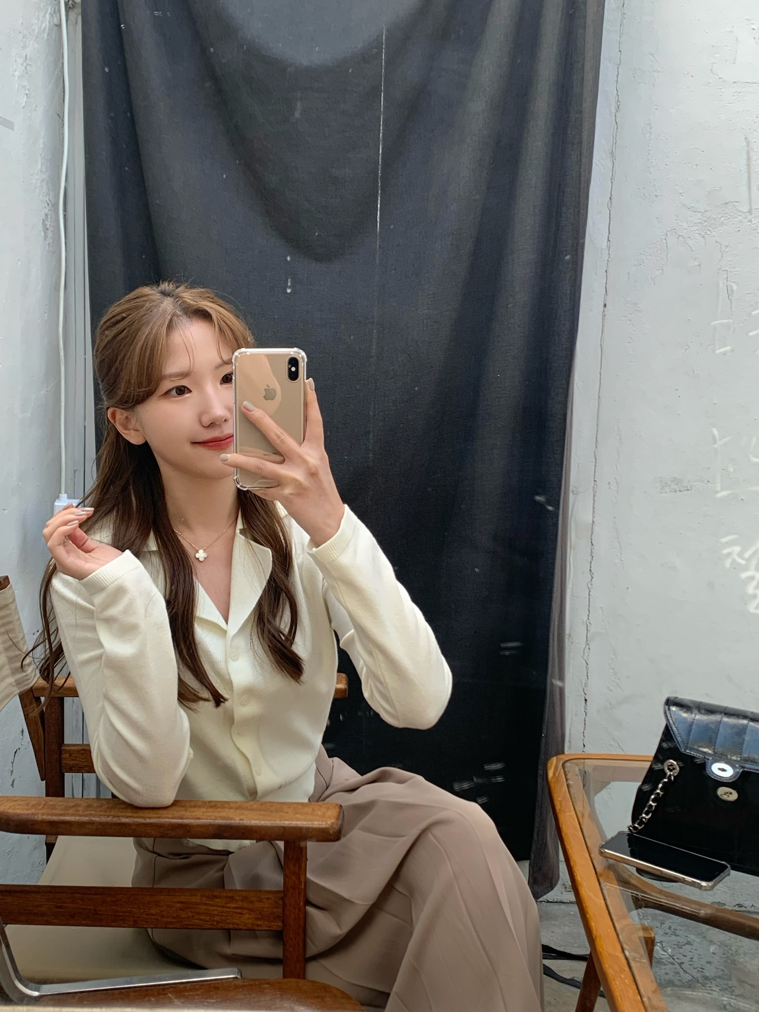 더블 카라 브이넥 니트 가디건 - 2color : 아워시즌클로젯
