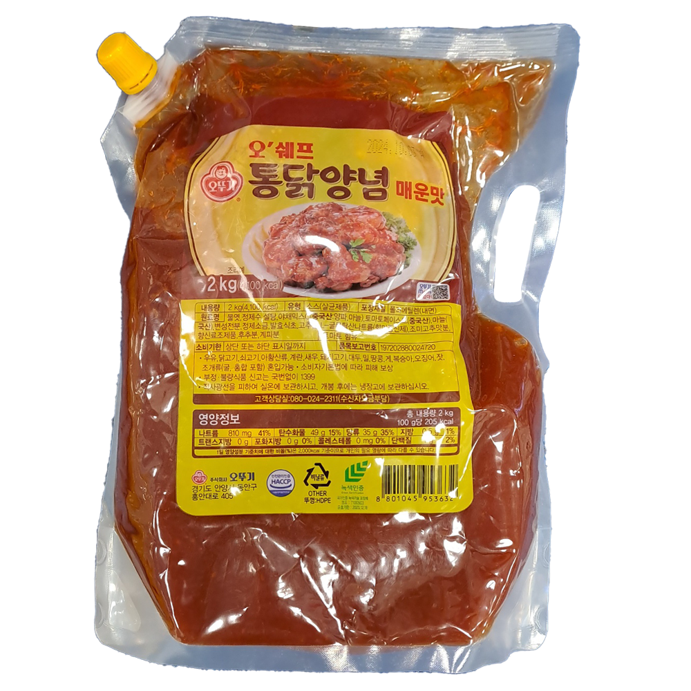 오뚜기 오쉐프 통닭양념 매운맛 2kg : 푸드엔마트