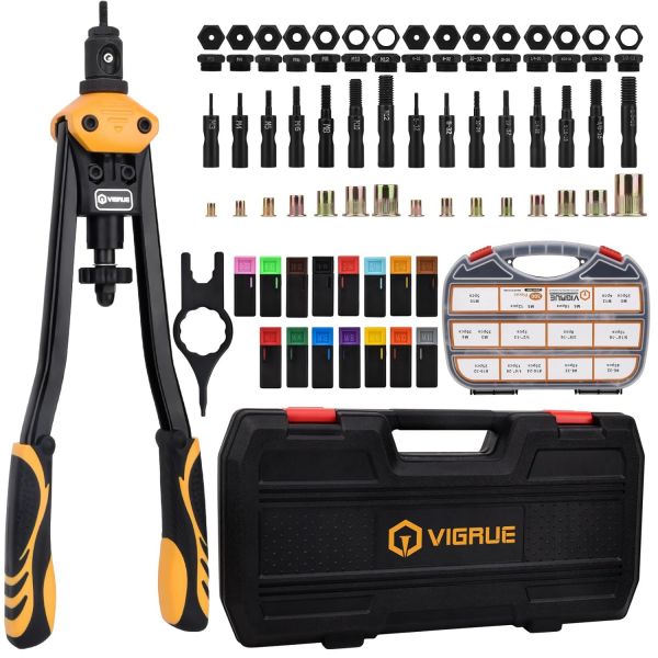 VIGRUE 16 리벳 너트 키트 너트15PCS 메트릭 인치 맨드렐 M3 M12 632 1213 및 300PCS SAE 구색 포함 16 inch Hand Tool : o미소쇼핑o