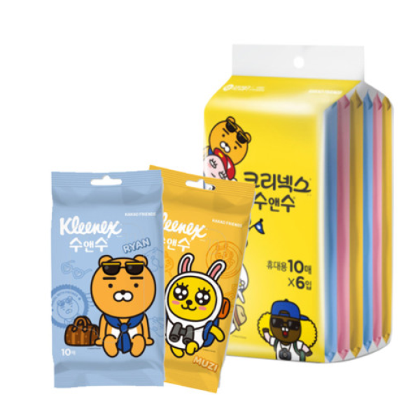 크리넥스 수앤수 카카오 프렌즈 물티슈 휴대용 10매 X6입 : 제이앤피샵