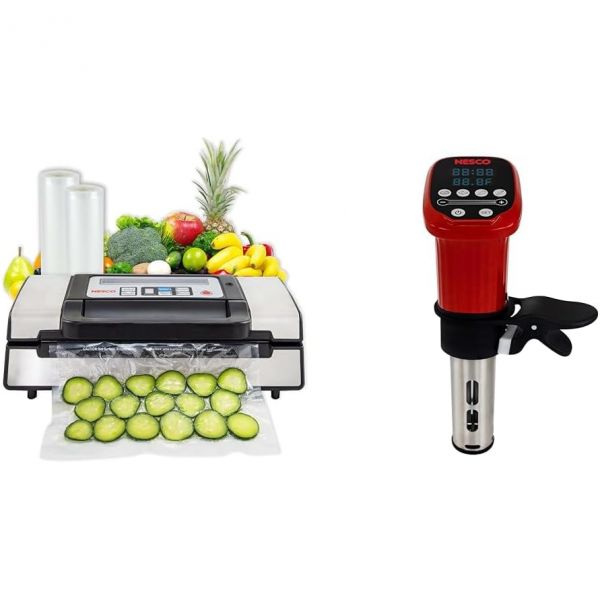 네스코 디럭스 푸드 VS12 진공 실러 130와트 키트 가방 뷰잉 리드 컴팩트 실버 SVC1000 Sous Vide 정밀 조리기디지털 디스 Vacuum... 