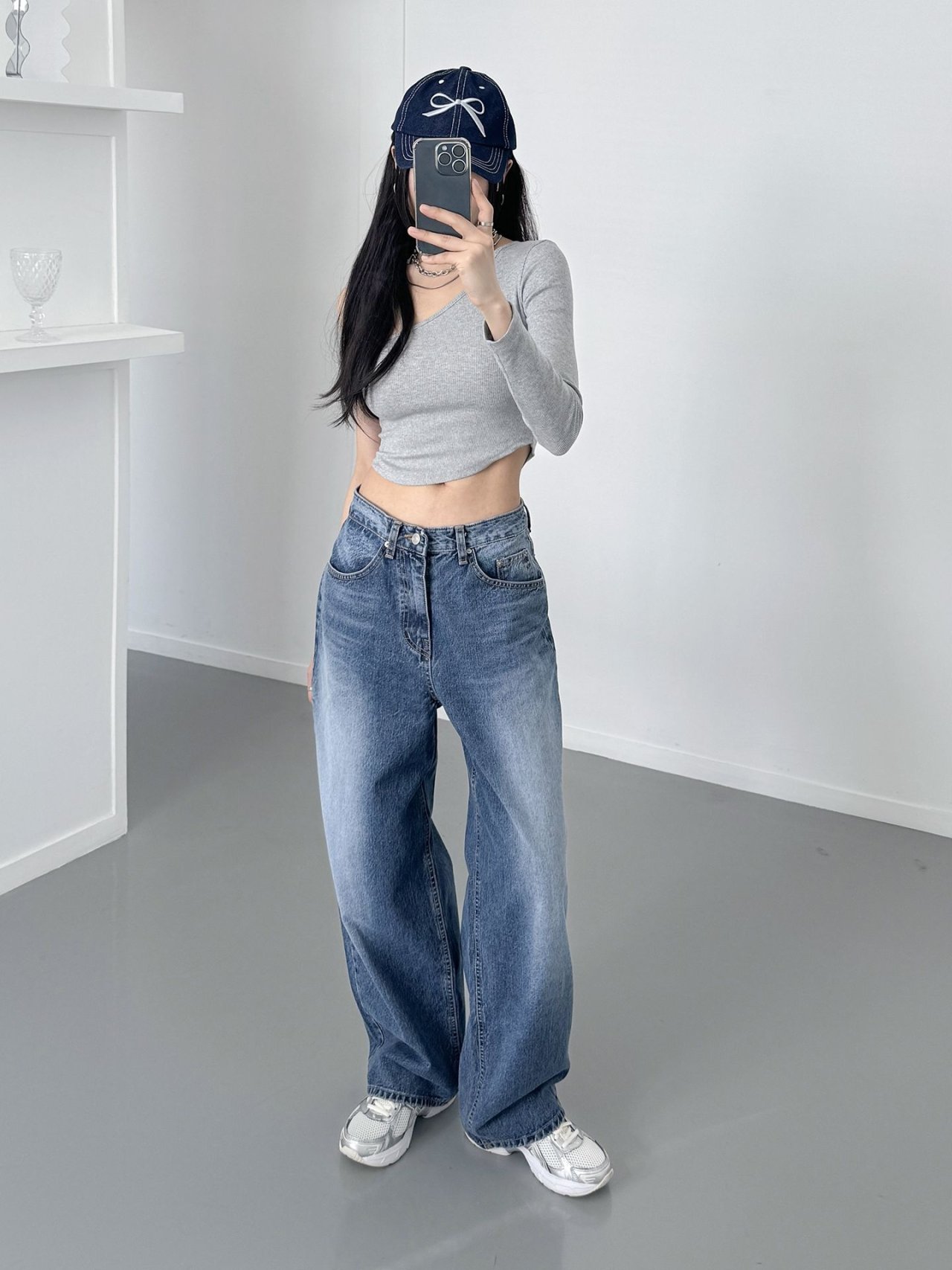 로우웨스트 와이드 통일자 데님 청바지 : 더패션걸