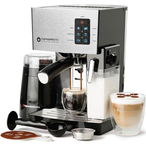 EspressoWorks 에스프레소웍스 19바 에스프레소 카푸치노·라떼메이커 10개입 세트 버튼 하나로 카푸치노·라떼 양조 밀크 스티머 포함... 