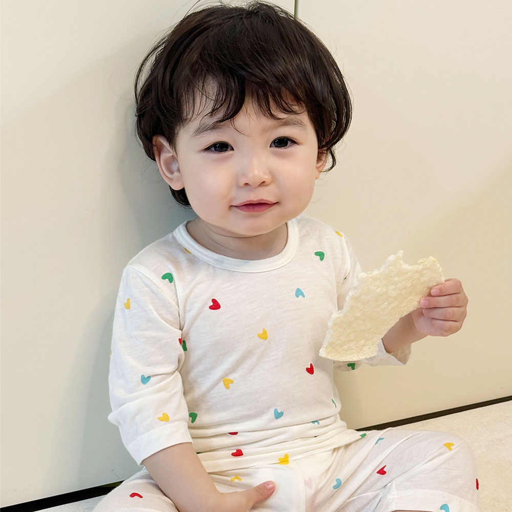 5+2 봄 여름 가을 아기내복 유아 7부 항균 모달 내의 실내복 : 배꼽손실내복
