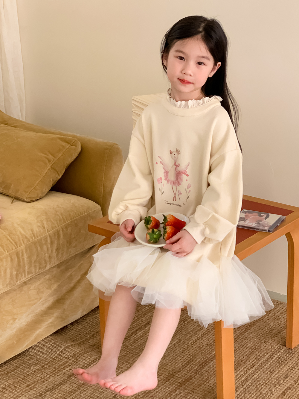 유아 아동 여아 러블리 백조 레이스 코디 원피스 (90-150cm) 레이스 맨투맨원피스 : 메이킹미