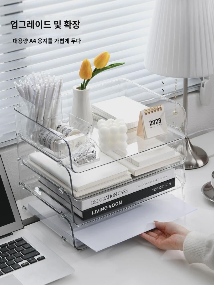 투명 책상 수납 케이스 서랍형 가정용 사무 서류 선반 학생 책장 기숙사 다층 선반 : 부빈메르