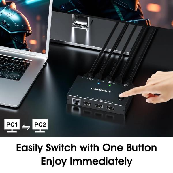 이더넷 포함 KVM 스위치 HDMI 2 포트 컴퓨터용  1 개  USB 장치 3 공유 키보드 마우스 : 행복한 라이프 619