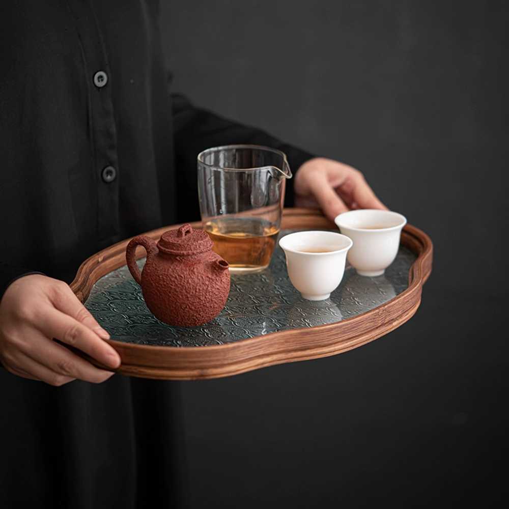 빈티지 대나무프레임 내열유리 디저트 티트레이 다이닝 레트로 쟁반 01. 투명 트레이 S 29X20.5cm : 브루스마트