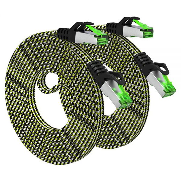 GearIT Cat 7 이더넷 케이블 (1.5m(5피트), 2팩) 고속 나일론 브레이드 플랫 인터넷 컴퓨터 패치 코드 - Cat7/Cat6/Cat5e RJ45 LAN 라우터... 