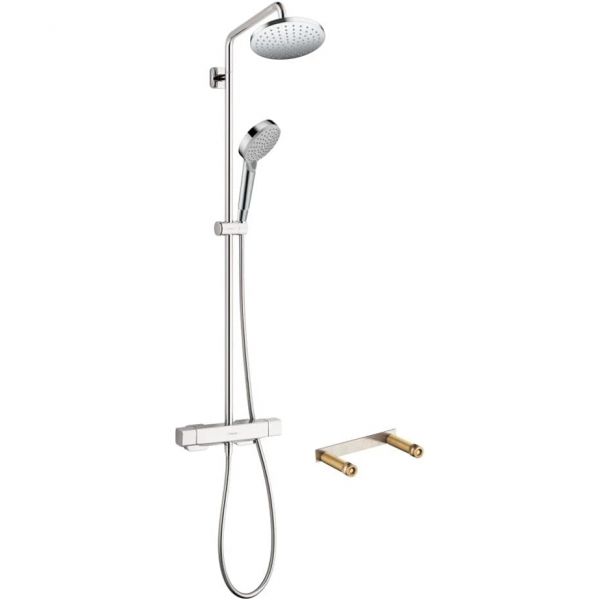 보내요 hansgrohe 한스그로 베르니스 라운드 완전 현대식 샤워 파이프 시스템 2크롬 러프 및 밸브에 스프레이 1.75 GPM 포함 : 보내요삼