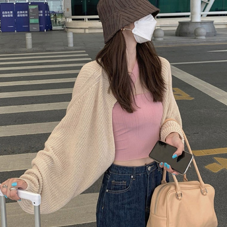 살짝 두툼한 루즈핏 카디건 볼레노 여름가디건 여성 볼레로 패션 니트가디건 반팔볼레로 여름가디건긴팔 : 리빙핫