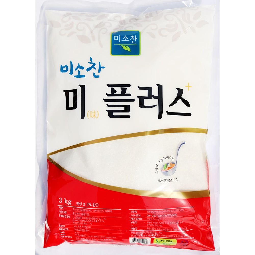업소용 미플러스 식자재(미소찬 3K) 분말 조미료 MSG 대 용량식 자재 종합 요리 : 머니3레드