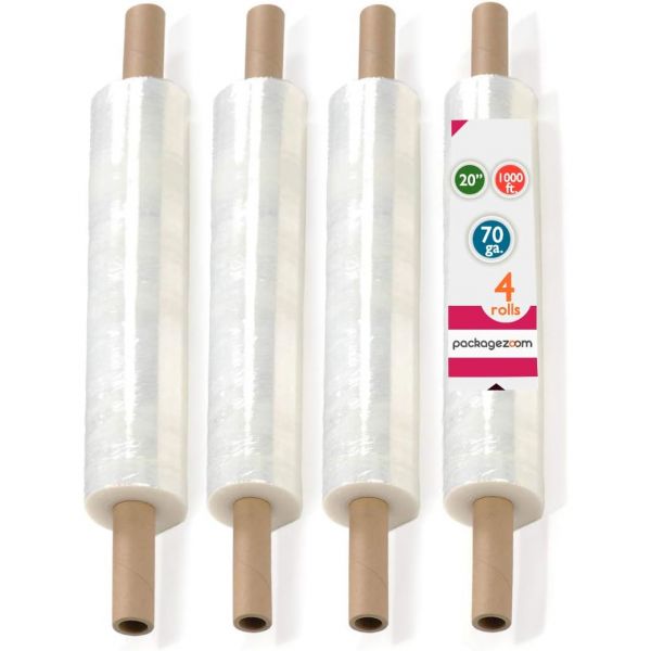 4롤 20 x 1000 FT 스트레치 랩 72 게이지 손잡이가 있는 포장 투명 필름 4 Rolls x 20 Wide x 1000 Ft. : 미라벨h