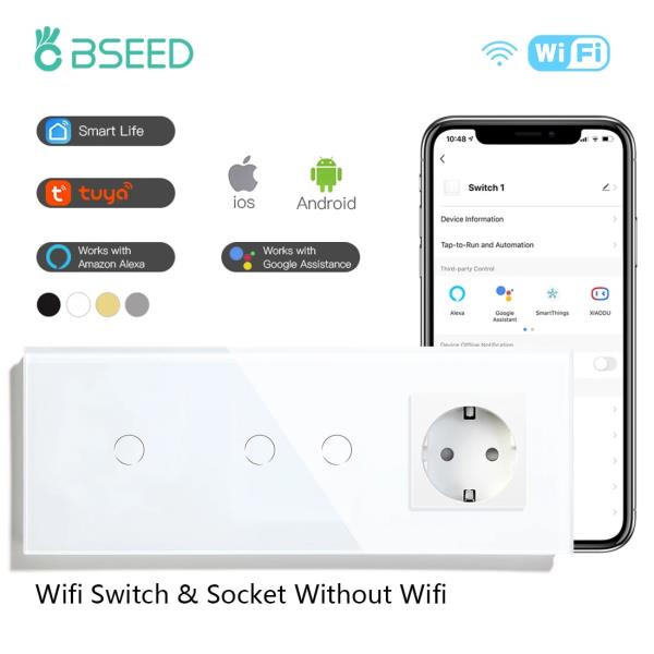 BSEED 1  2  와이파이 터치 센서 스위치 스마트  조명 유리  투야 구글홈  플러스 일반 EU 플러그 : 케론컴퍼니