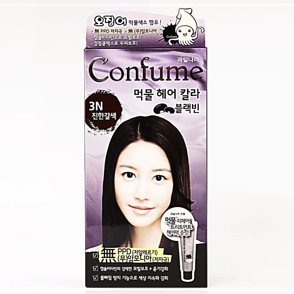 컨퓸 헤어 칼라 진한갈색 3N 블랙빈 먹물 과일나라 WW52716A : 미라만물상