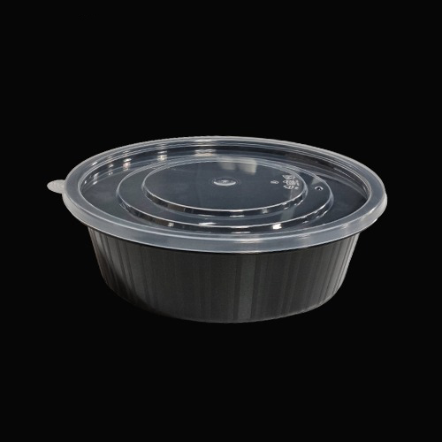 뚜껑포함 TY사출 195파이 면용기 소 검정 200세트 1050ml : 공사공삼