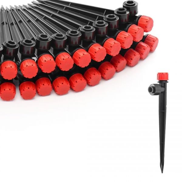 30PCS 14인치 관개 튜브용 퀵 커넥트 드립 방출기 말뚝이 달린 조절식 물 흐름 시스템 워터링 키트에 적합한 360도 분무기 Pack of 30... 