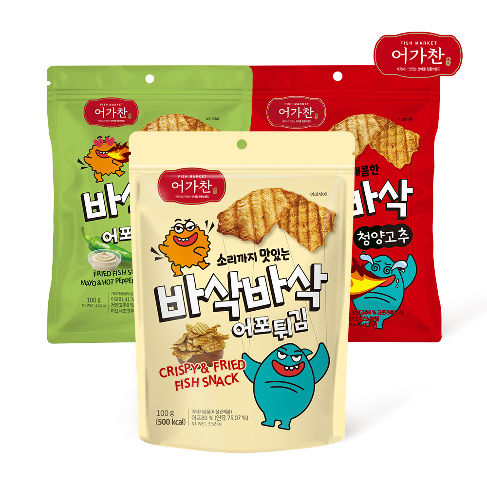 [광천김] 어가찬 바삭바삭 어포 튀김 100g 4봉(오리지널,청양마요,청양고추) : 주식회사 광천김