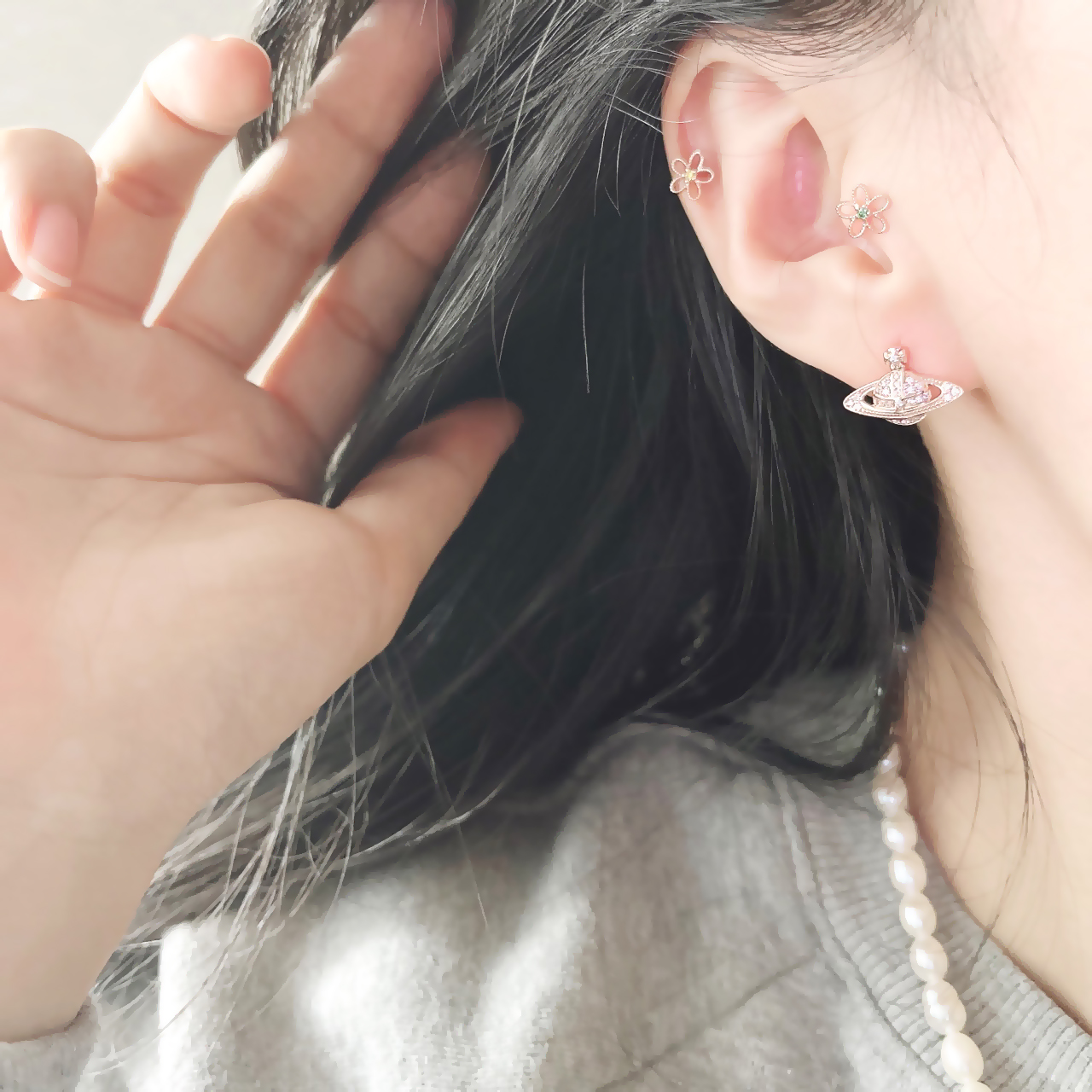14K 18K 그린다이아 유색큐빅 꽃 피어싱 : 슈가 골드