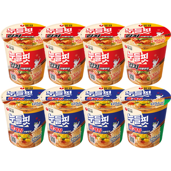 농심 누들핏 육개장사발면맛 4개+김치사발면맛 4개 컵누들 컵라면 : 데이월드
