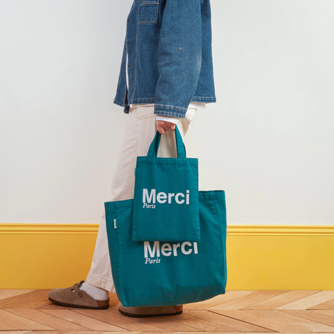 MERCI 메르시 에코백 블루그린/화이트 국내배송 파리 정품 (2size) : 모더니엔