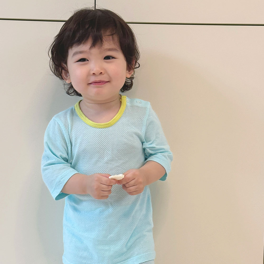 5+2 봄 여름 아기내복 유아 7부 항균 밤부 메쉬 무지 주니어 실내복 : 배꼽손실내복