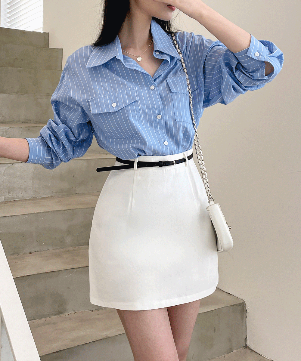 케니 봄 가을 하객룩 벚꽃룩 코튼 벨트 세트 미니 스커트 : 클래식블랑