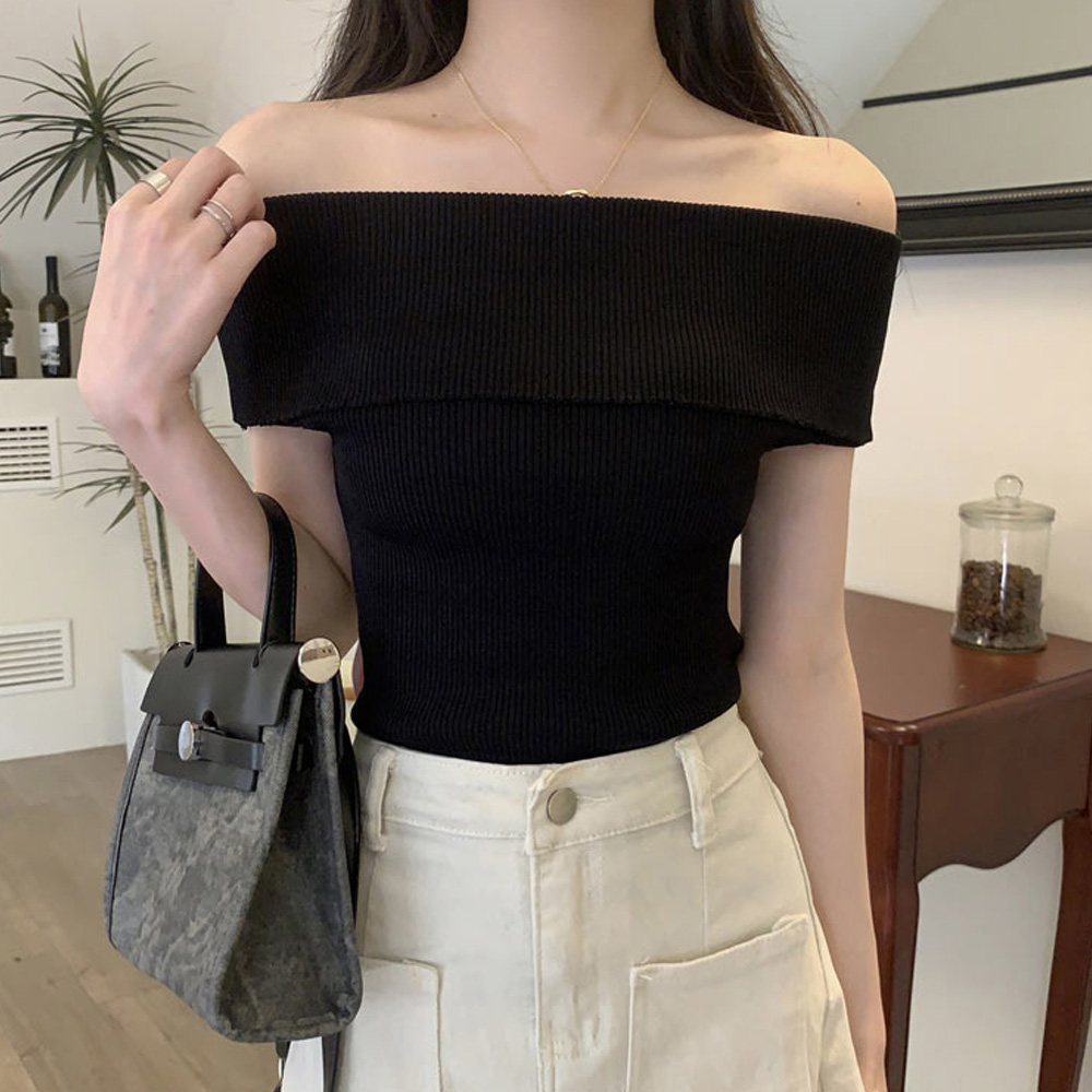 디어로우 솔리 베이직 오프숄더 골지 탑 티셔츠 : Dearlow
