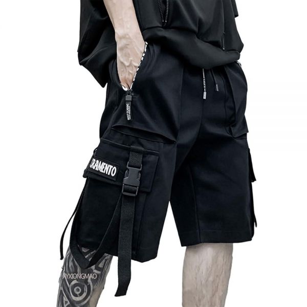 XYXIONGMAO Techwear 반바지 남성 카고 사이버펑크 힙합 스트리트 고딕 일본 신축성 있는 허리가 땀 Tech Wear 전술 고스 바지검은색... 