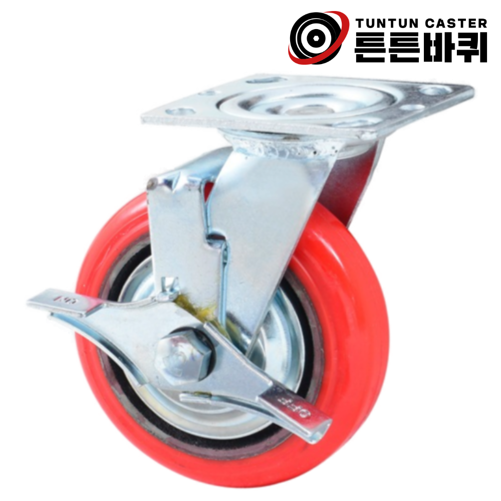 중량12.5cm 우레탄 바퀴 중하중 캐스터 회전브레이크 철대차 고하중 고중량 250KG : 튼튼바퀴