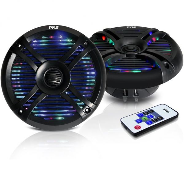 Pyle 6.5 듀얼 방수 마린 스피커 250W 야외 자동차보트 라디오 스테레오 방수내후 방지 시스템 쌍 LED 마운트 와이어 그릴 PLMRX68... 