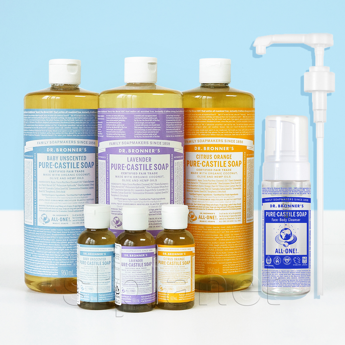 닥터브로너스 바디워시 베이비 950ml+60ml+펌프 매직솝 캐스틸솝 : 에스티플래닛