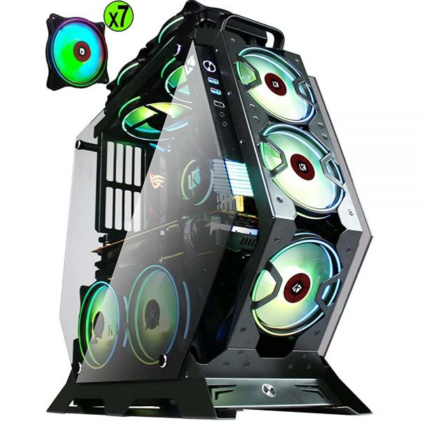 KEDIERS PC 케이스 - ATX 타워 강화 유리 게이밍 컴퓨터 오픈 프레임 케이스 7개의 RGB 팬 포함, C570 : 강자매네
