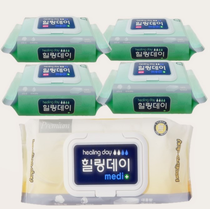힐링데이 물티슈 캡형 60매X10팩 엠보싱 대형물티슈 요양원 요양병원 청소용물티슈 : 토마토 스토어
