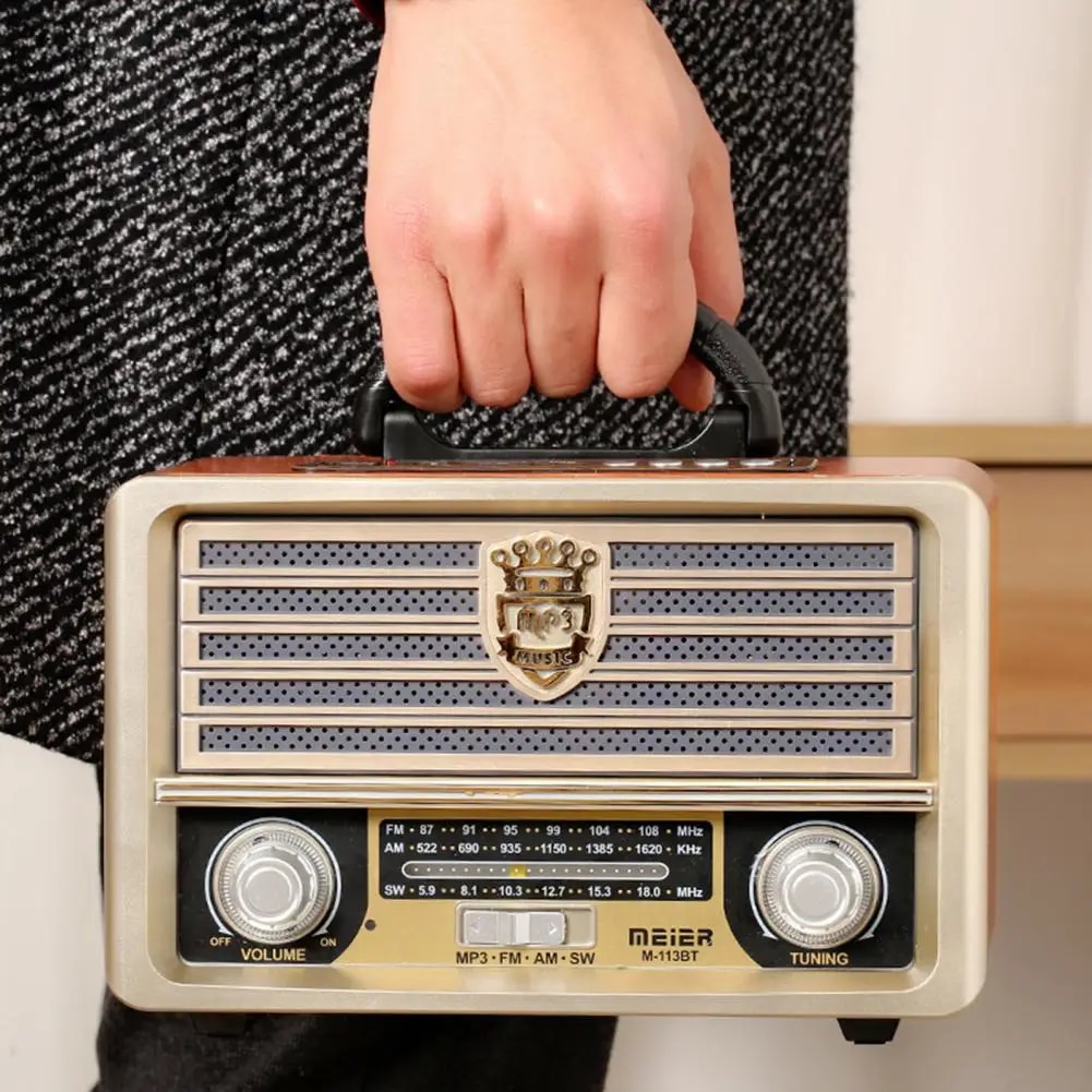원목라디오 야외용 하이파이 라우드 스피커 FM 라디오 나무 레트로 블루투스 호환 서브우퍼 무선 사운드 박스 : 엠엔제이30