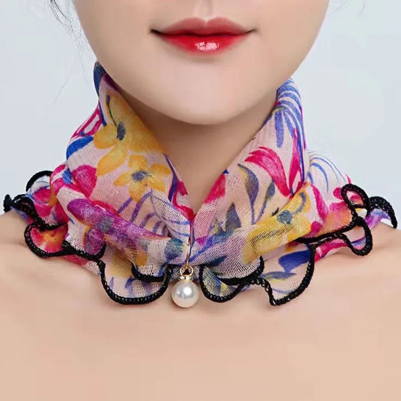 패션스카프 리본 반짝이는 다양한 루프 스카프 레이스 진주 펜던트 오간자 쉬폰 반다나 머리띠 넥 칼라 프린트 패션 : kongkongcom