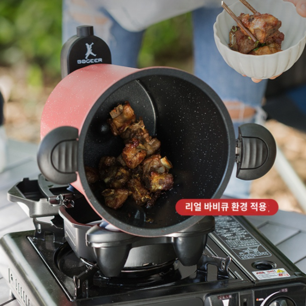자동회전 냄비 롤팬 360도 회전식 통돌이 만능 자동 볶음기 고기굽는 캠핑 가정용 : DDA봉이마켓
