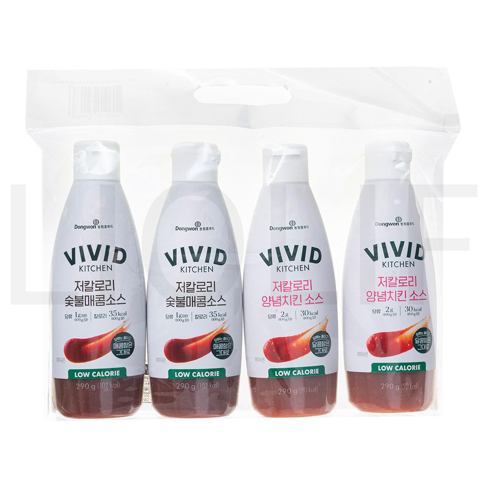 비비드키친 양념장 저칼로리 양념치킨 소스 290g x 2개 + 숯불 매콤 소스 290g x 2개 세트, 1세트 : SUPER SALE