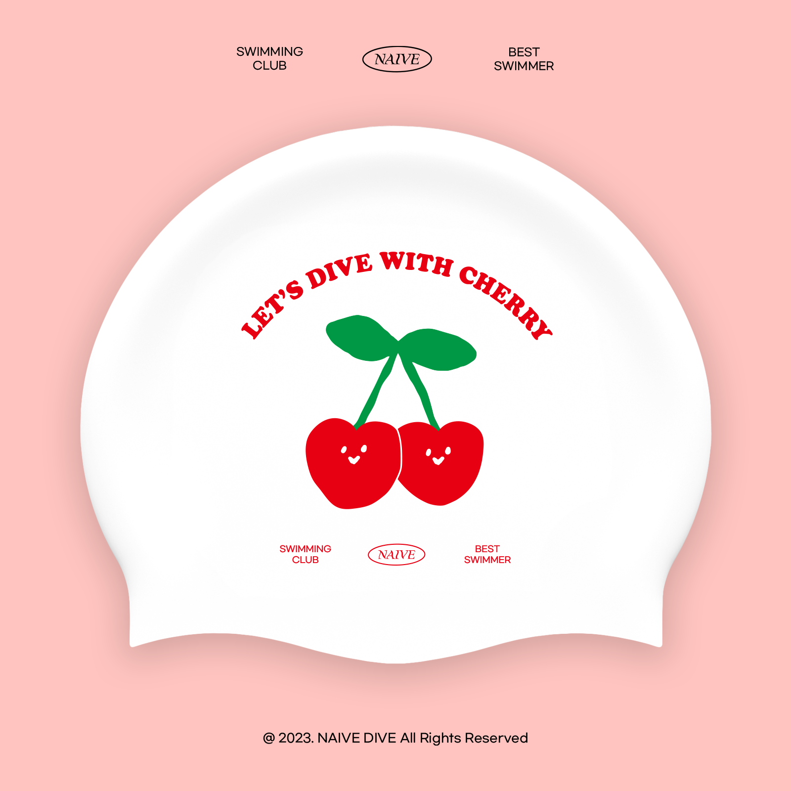 나이브다이브 다이브 위드 체리 귀여운 바이오 수모 제작수모 실리콘 디자인 수영모자 : 나이브다이브
