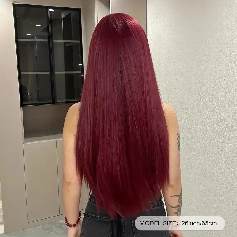 EASIHAIR 여성용 긴 스트레이트 와인 레드 버건디 합성 가발 앞머리 포함 코스프레 헤어 데일리 파티 자연 내열성 : 오아시스직구몰