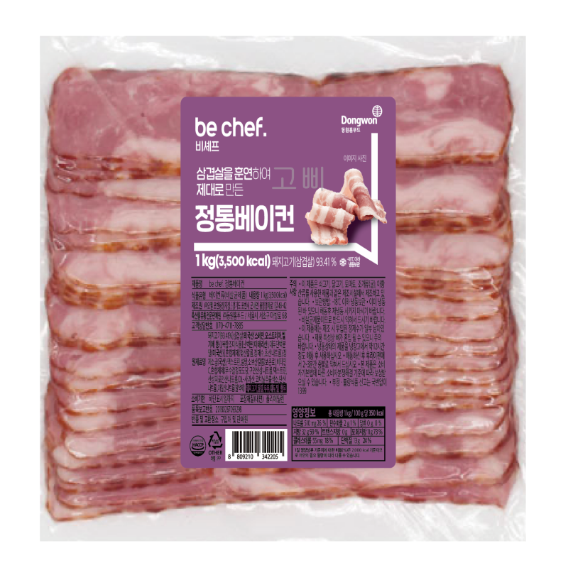 동원홈푸드 정통베이컨 삼겹 1kg : 고삐