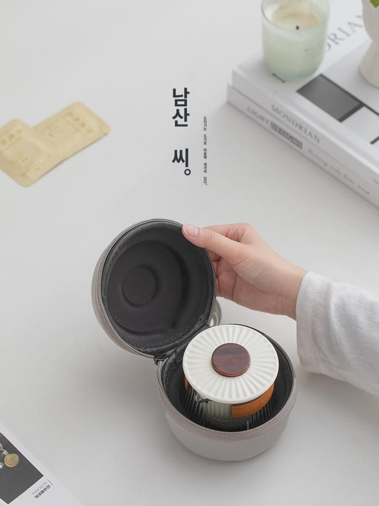 남산선생 유리 여행 다기세트 아웃도어 휴대용 가방 익스프레스 컵 캠핑 여행 소형 다반 : 류아다언