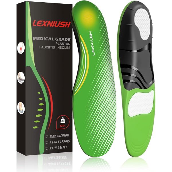 Lexniush Plantar Fasciitis 남성용 아치 지지대 깔창 플랫 피트 오르토틱 인서트 하이 하루 종일 서 있는 최고의 부츠 작업 신발 헤비... 