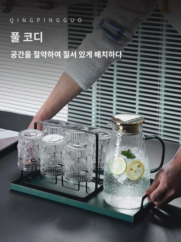 두껍게 썬플라워 가정용 물컵 빈티지 부조 유리컵 세트 고급스러운 가벼운 차컵 물컵 : 믿음1