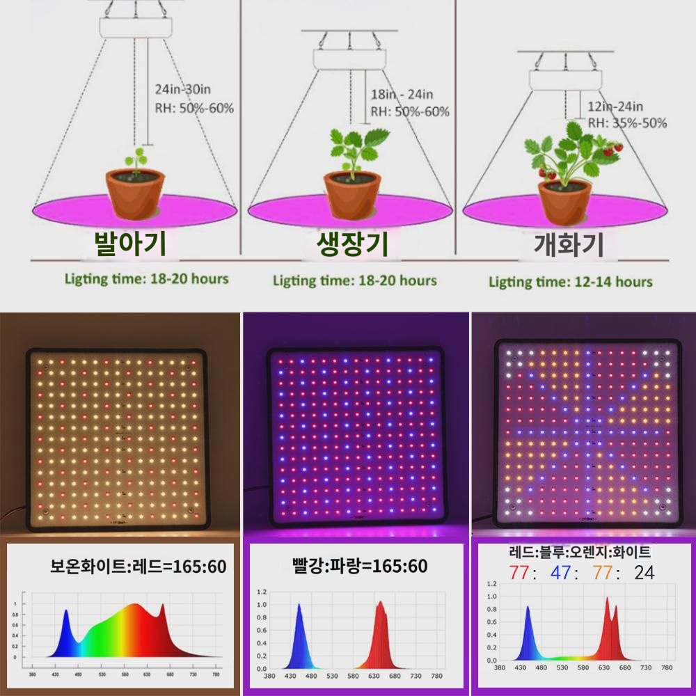 LED 식물 성장등 풀 스펙트럼 온실 하우스 사각 다육 텐트 식재등 슬림 보광등 1000W : 나비잠2
