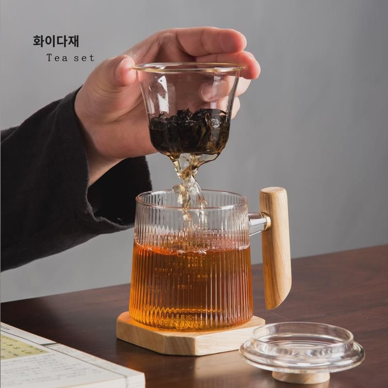 와이다재 유리 티컵 찻물 분리 뚜껑 포함 티시루 여과 대용량 사무실 가정용 개인 전용 : 테바푸스